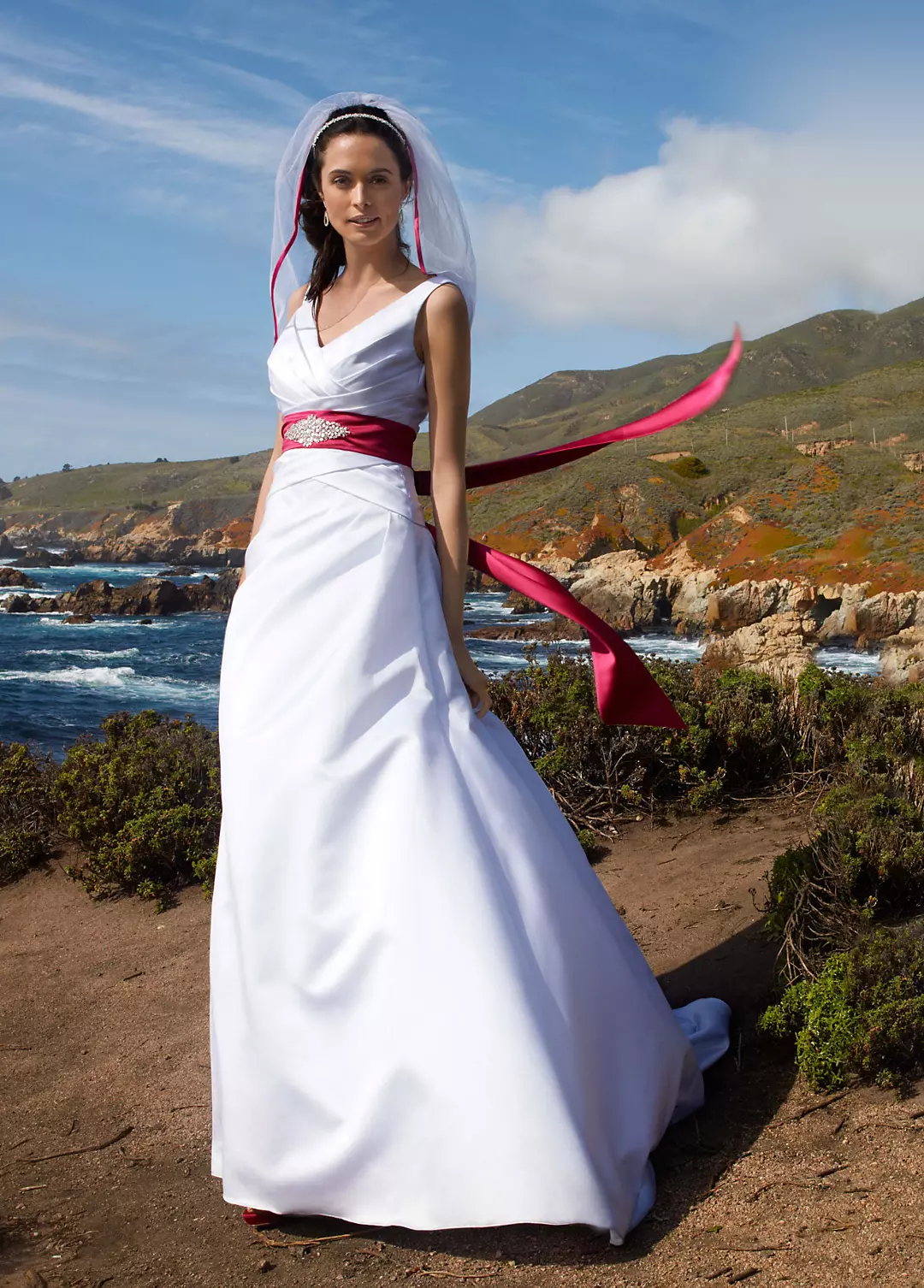 Satin Side-Draped A-line Gown with Tank Straps Image