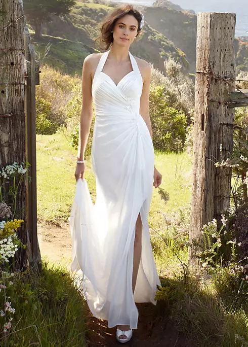 Chiffon Halter Wedding Dress with High Slit Image 3