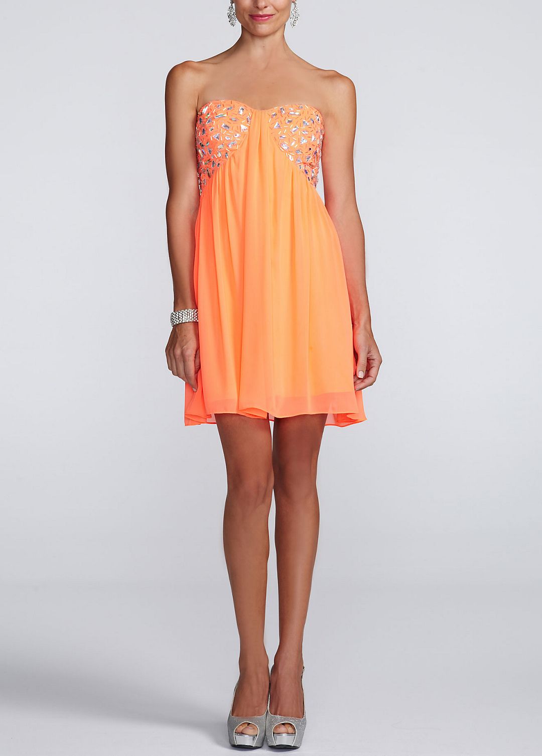 Strapless Chiffon Dress with Chunky Beaded Detail Image