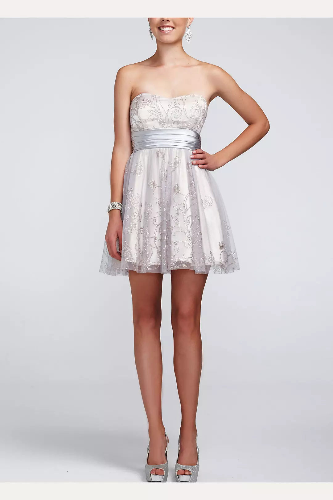 Short Glitter Mesh Dress with Full Skirt Image