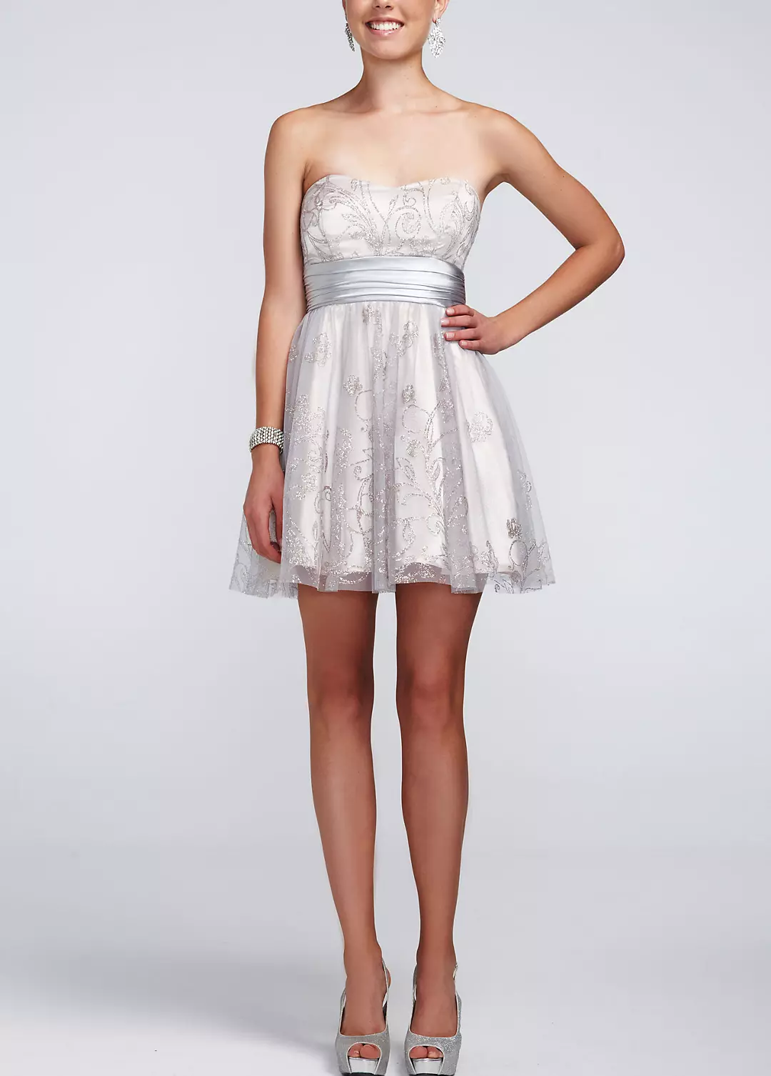 Short Glitter Mesh Dress with Full Skirt Image