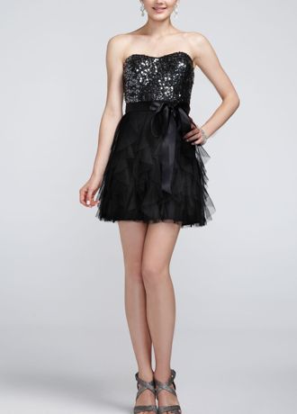 Strapless Dress with Sequin and Ribbon Detail Image