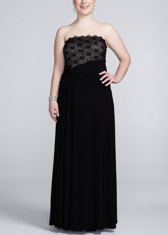 Long Strapless Jersey Dress with Lace Bust Image