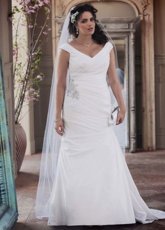 V Neck Ivory Cap Sleeve Beadings A Line Wedding Dress Lace Plus Size W –  Bling Brides Bouquet - Online Bridal Store