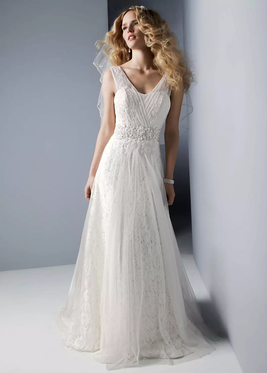 A-Line Lace Tank Gown with Beaded Waist Image