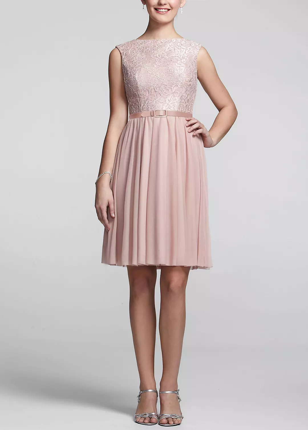 Sleeveless Lace Bodice Dress with Belt Image