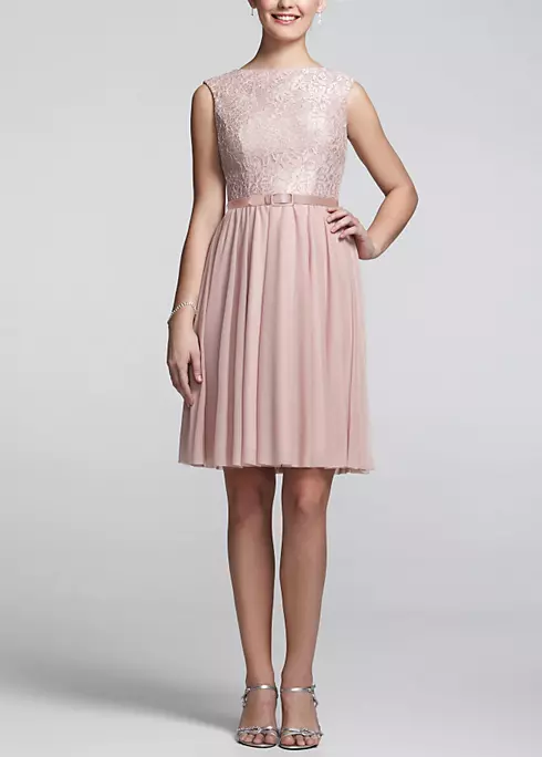 Sleeveless Lace Bodice Dress with Belt Image 1