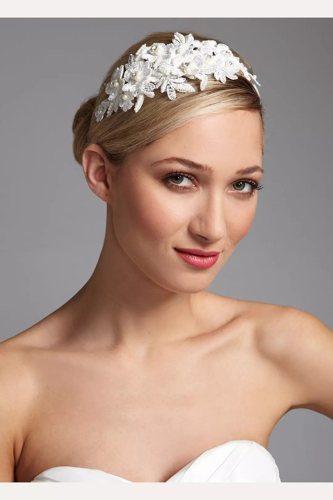 Lace Floral Headband with Pearl Accents