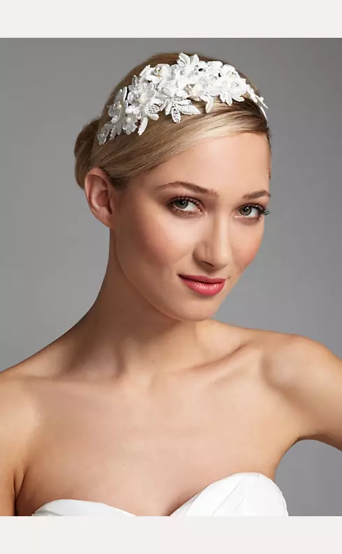 Lace Floral Headband with Pearl Accents Image 1