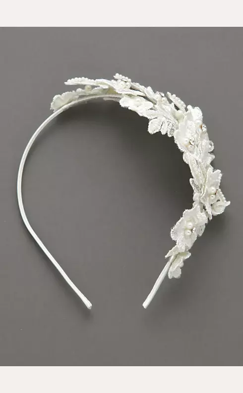 Lace Floral Headband with Pearl Accents Image 3