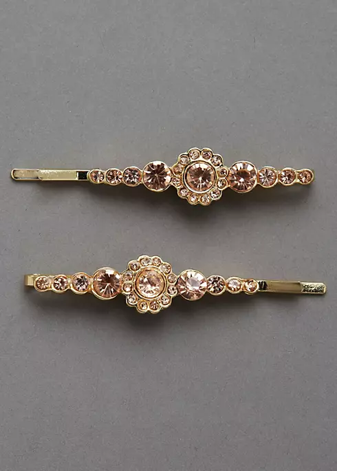 Gold Bobby Pins with Rhinestones Set of Two Image 1