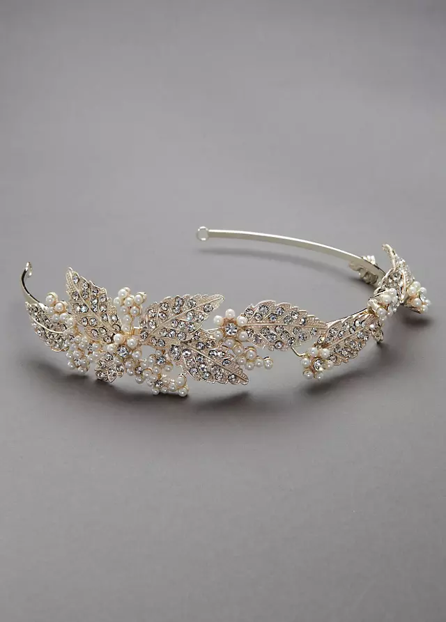 Crystal and Pearl Leaf Motif Headband Image