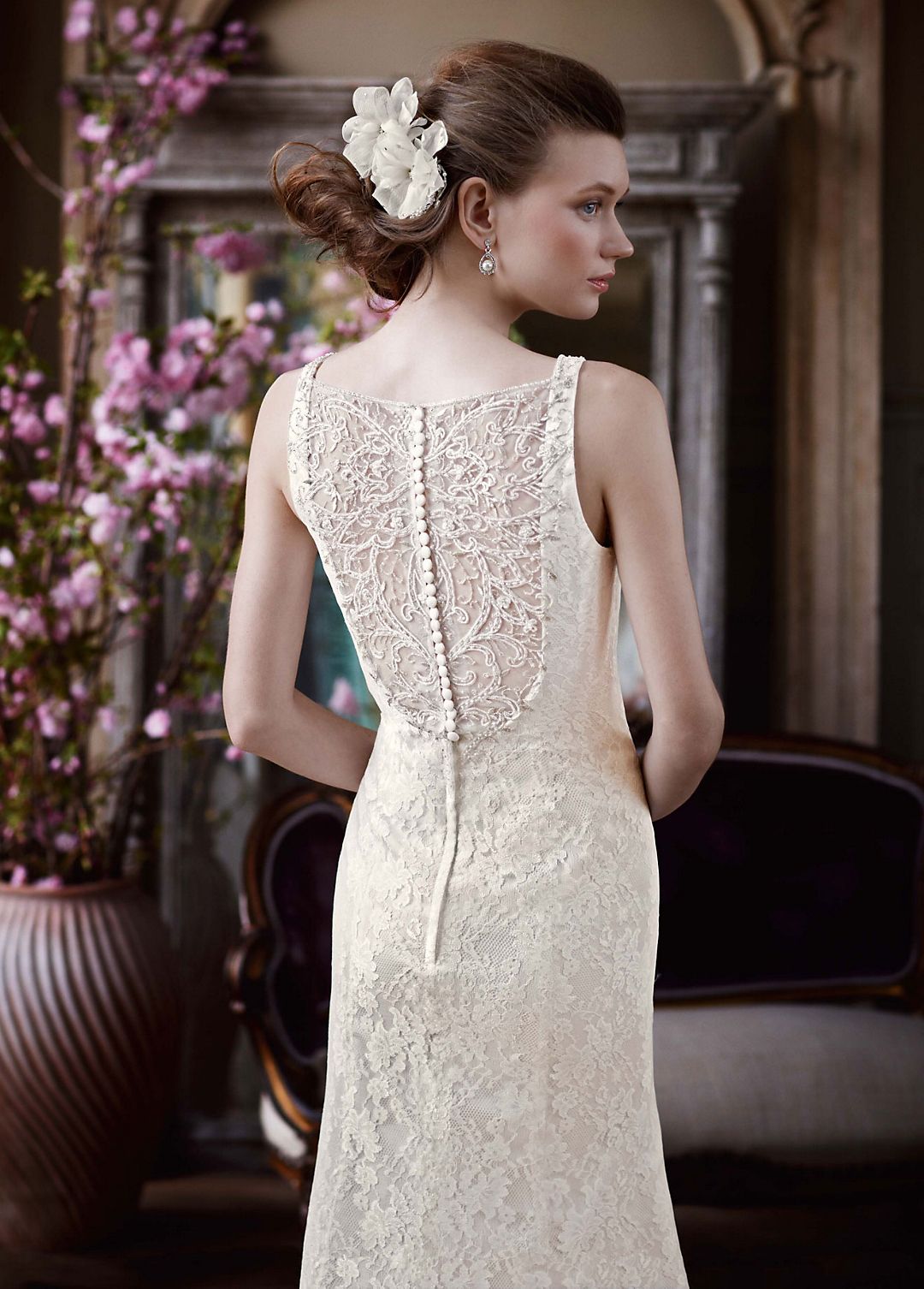 Petite All Over Lace Tank Gown with Illusion Back Image 4