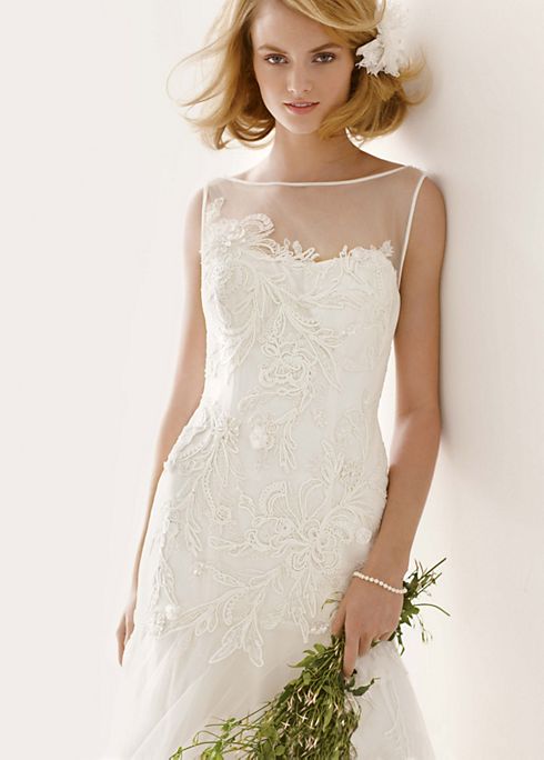 Tulle Gown with Illusion Neck and Lace Appliques Image