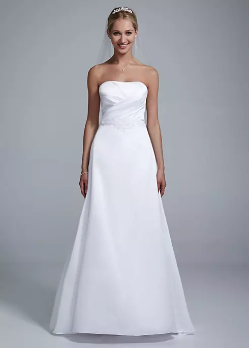 Strapless Satin Beaded Gown with Pleated Bodice Image 1