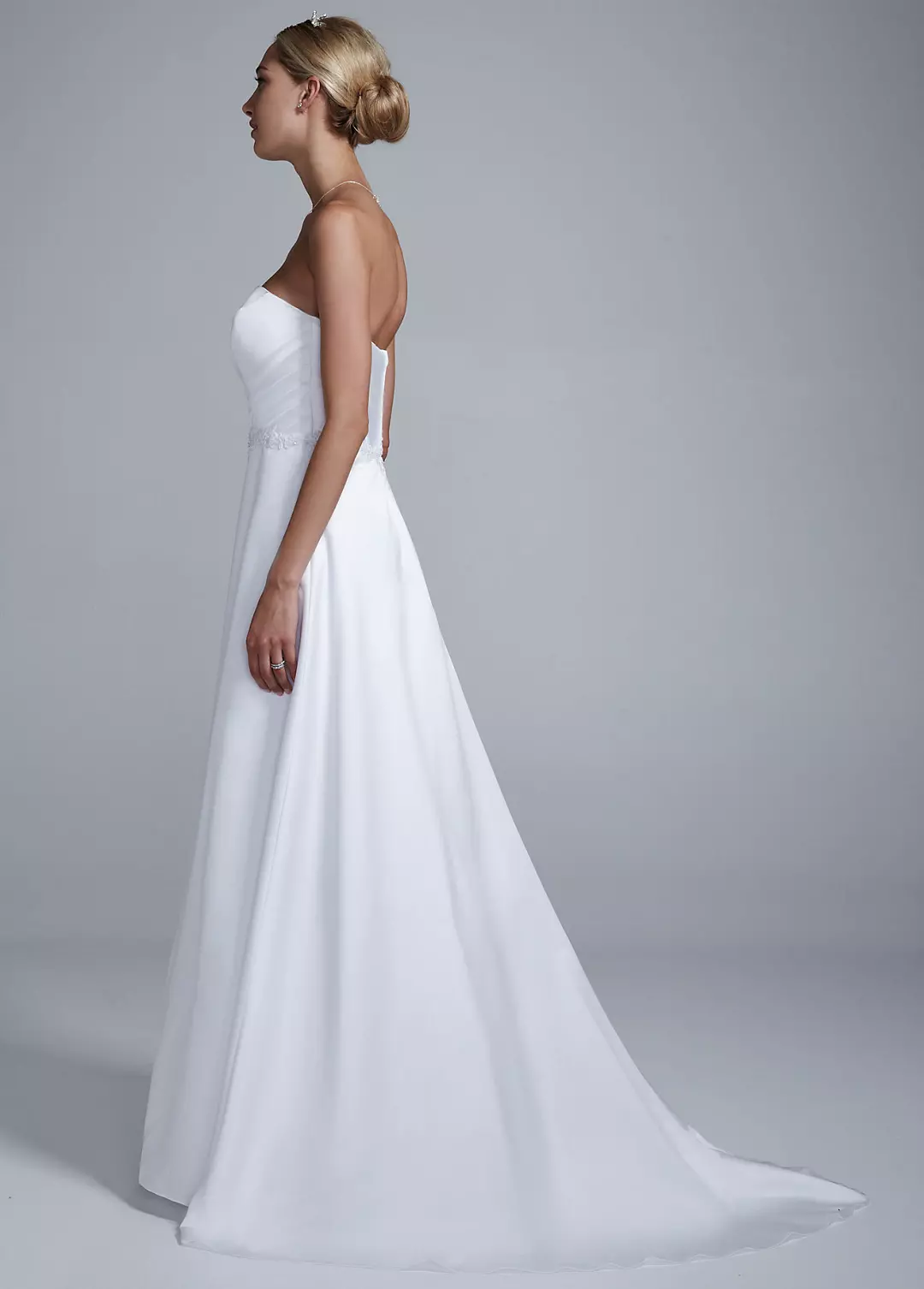 Strapless Satin Beaded Gown with Pleated Bodice Image 3