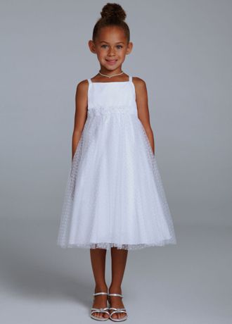 Dot Tulle Tea Length Dress with Rosettes | David's Bridal