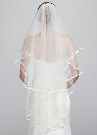 Two Tier Mid Length Veil with Ribbon Edge