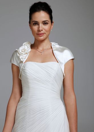 Short Sleeve Stretch Satin Jacket David's Bridal
