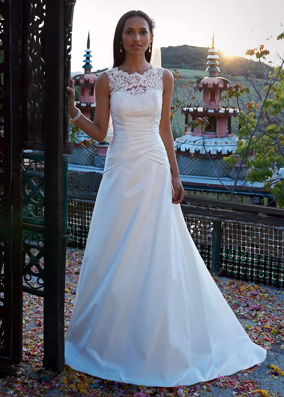 Taffeta A Line Gown with Illusion Lace Neckline Image