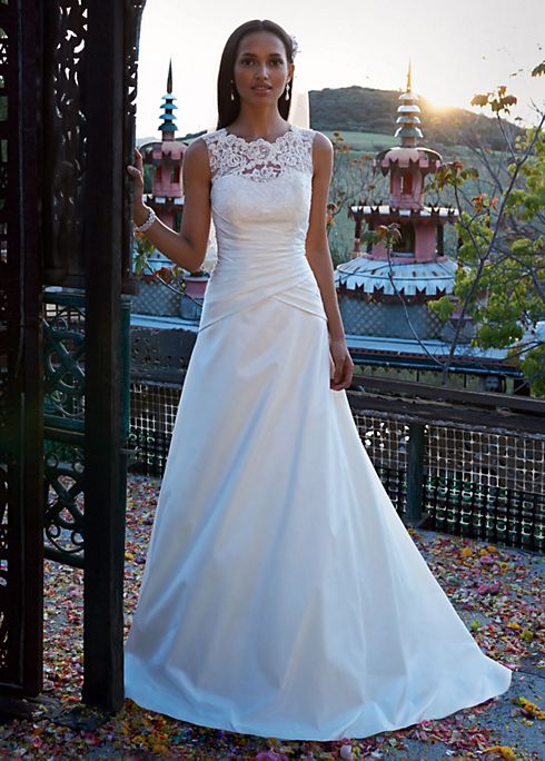 Taffeta Wedding Dress with Illusion Lace Neckline Image 3