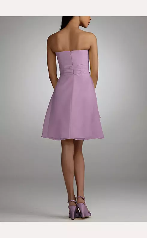 Short Strapless Organza Dress with Ruched Waist Image 2