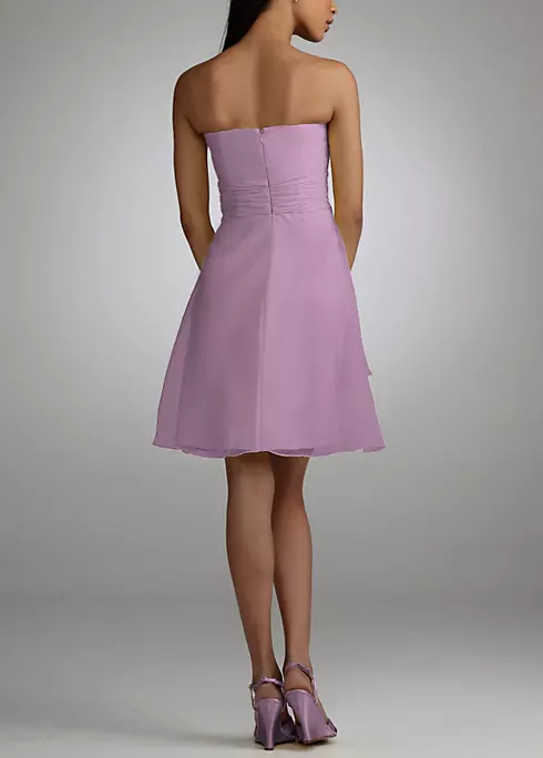 Short Strapless Organza Dress with Ruched Waist Image 2