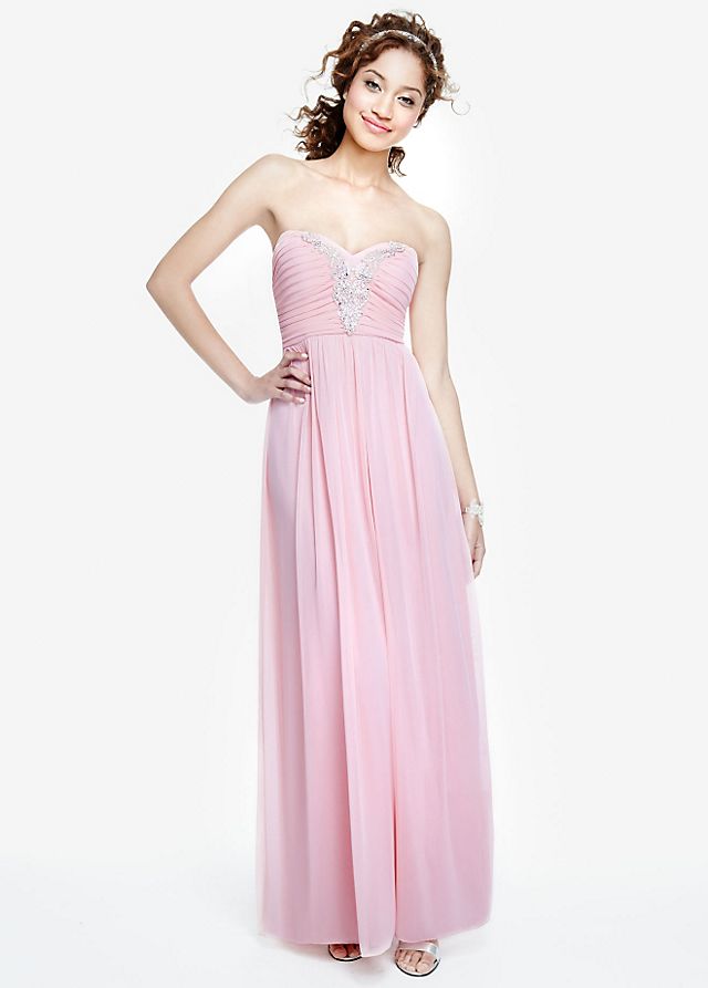 Strapless Chiffon Dress with Applique Detail Image 1
