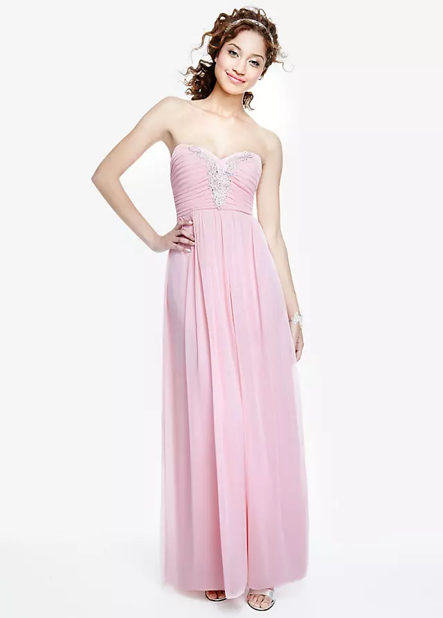 Strapless Chiffon Dress with Applique Detail Image