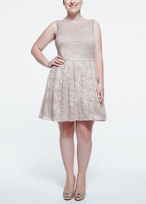 Sleveless Glitter Lace Dress with Illusion Neck Image