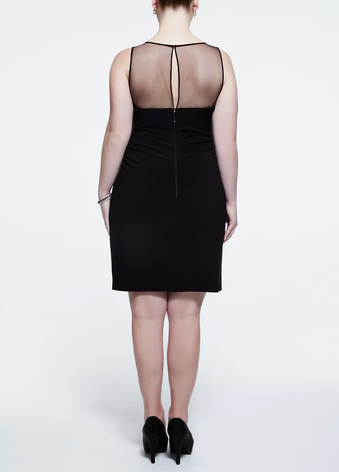 Sleevless Jersey Dress with Beaded Illusion Neck Image 2