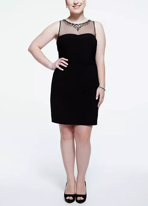 Sleevless Jersey Dress with Beaded Illusion Neck Image 1