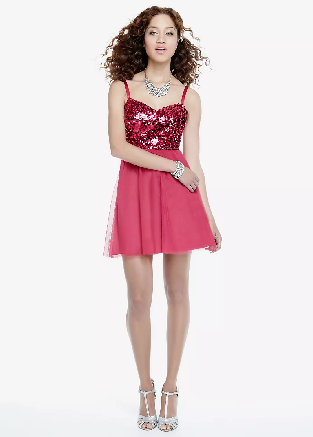 Short Tulle X Back Dress with Sequin Bodice Image