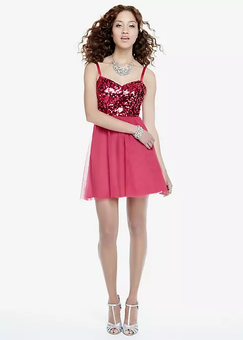 Short Tulle X Back Dress with Sequin Bodice Image 1