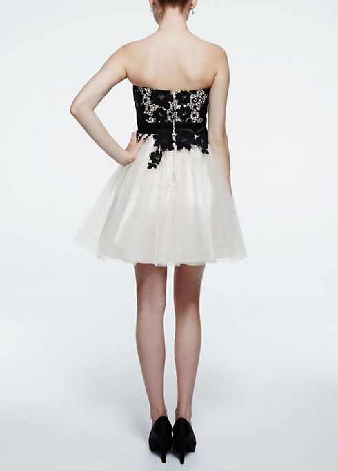 Strapless Lace Applique Tulle Dress with Belt Image 2