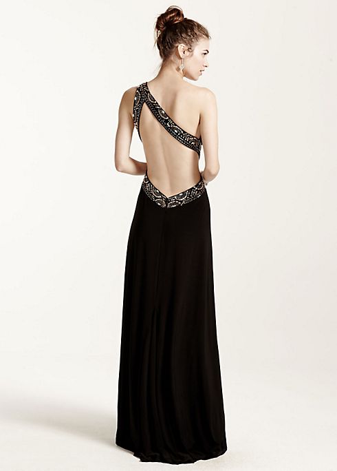 Open Back One Shoulder Prom Dress with Bead Detail Image 2