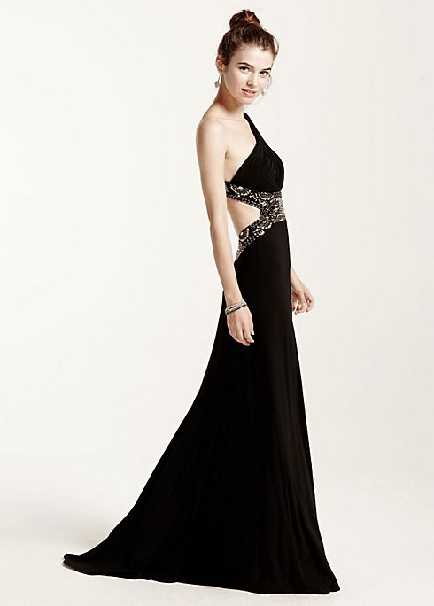 Open Back One Shoulder Prom Dress with Bead Detail Image 3