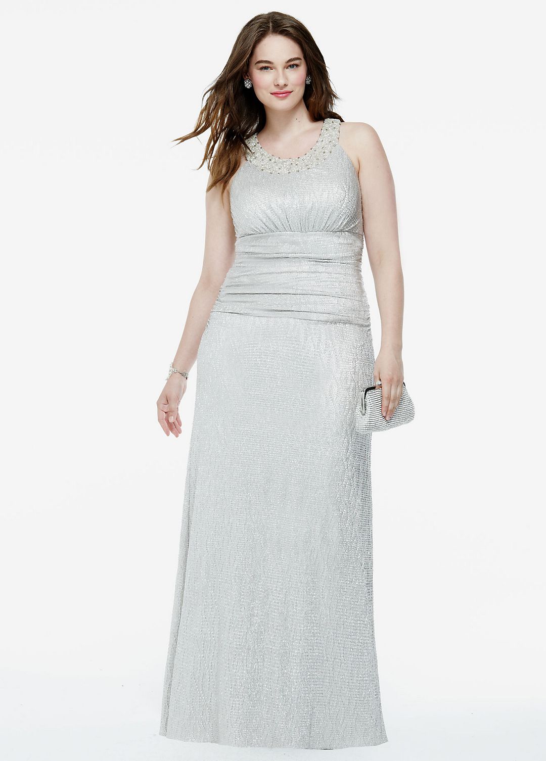 Long Sleeveless Ruched Foil Jersey Dress Image 4