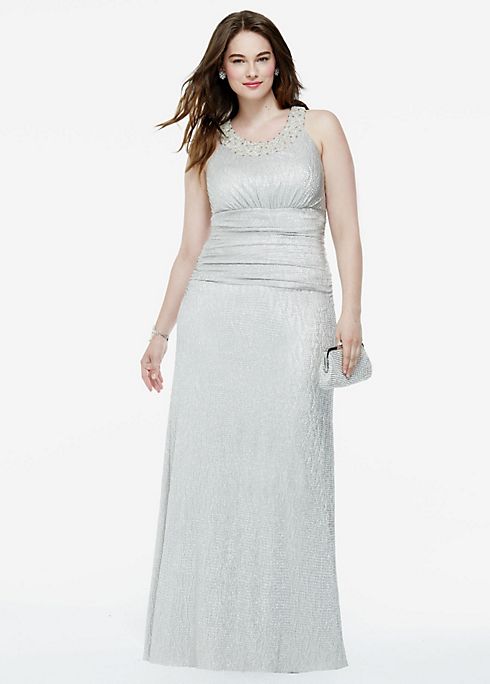 Long Sleeveless Ruched Foil Jersey Dress Image