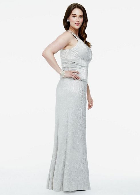 Long Sleeveless Ruched Foil Jersey Dress Image 4