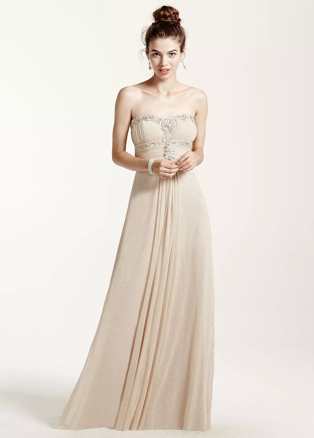 Strapless Glitter Jersey Dress with Shirred Bodice Image