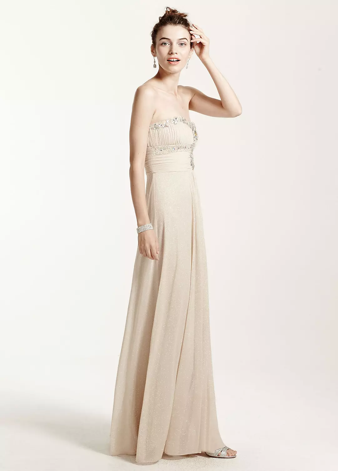 Strapless Glitter Jersey Dress with Shirred Bodice Image 3