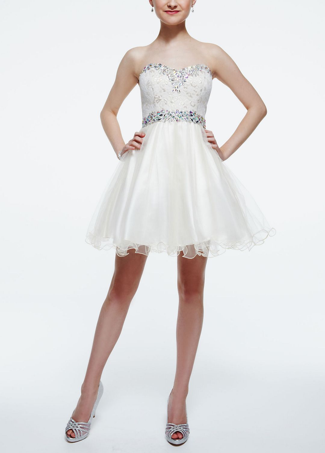 Beaded Sweetheart Neckline Dress with Tulle Skirt Image 1