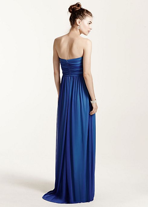 Long Strapless Mesh Dress with Beaded Waist Image 2