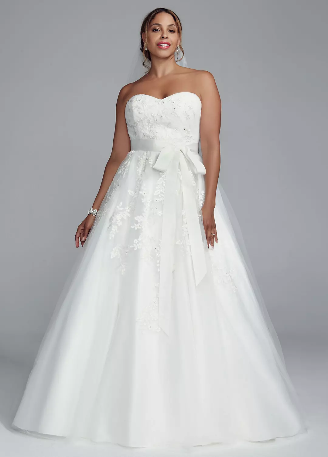 Strapless Tulle Ball Gown with Beaded Appliques Image