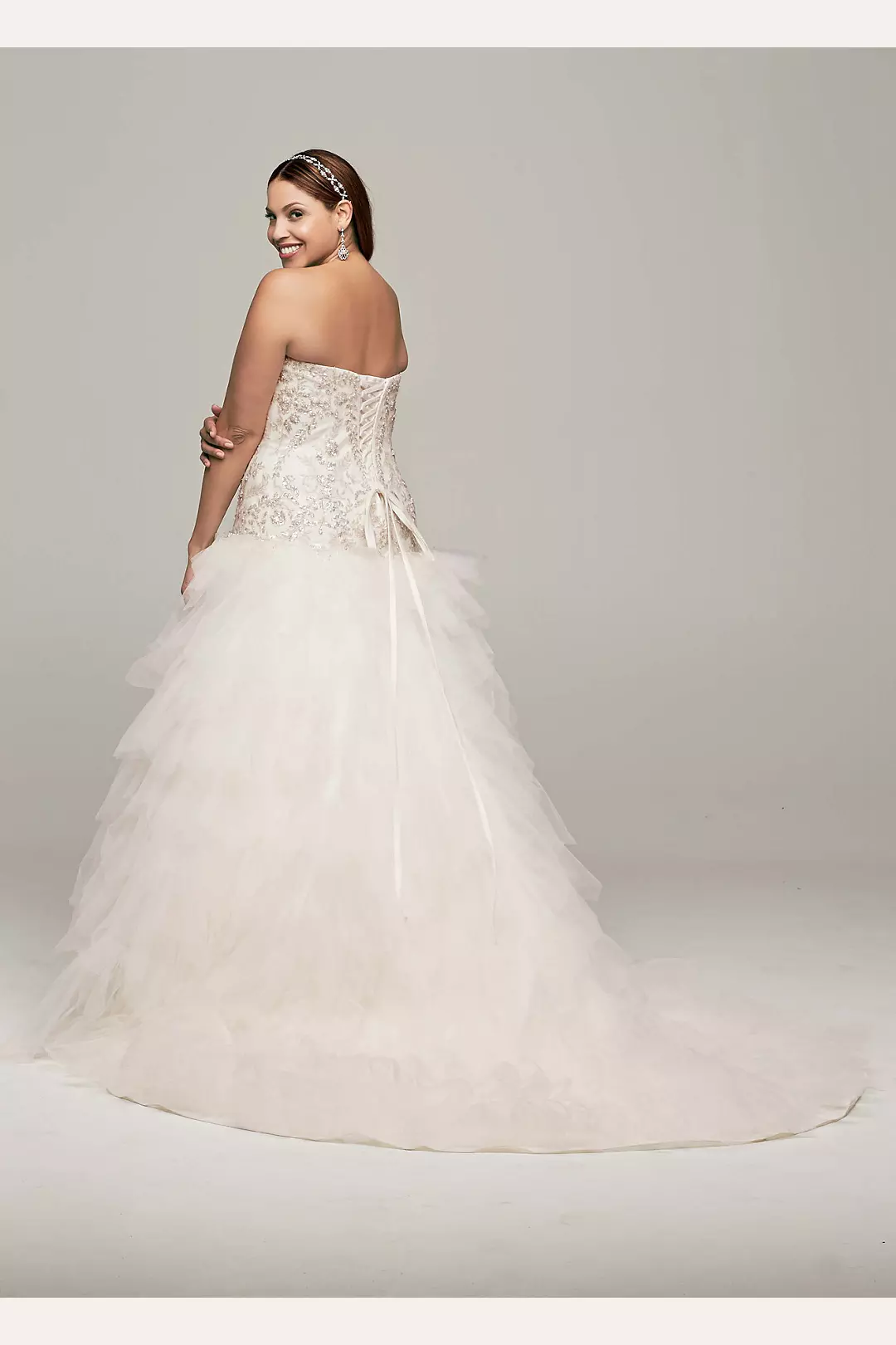 Strapless Tulle Ball Gown with Ruffled Skirt Image 2