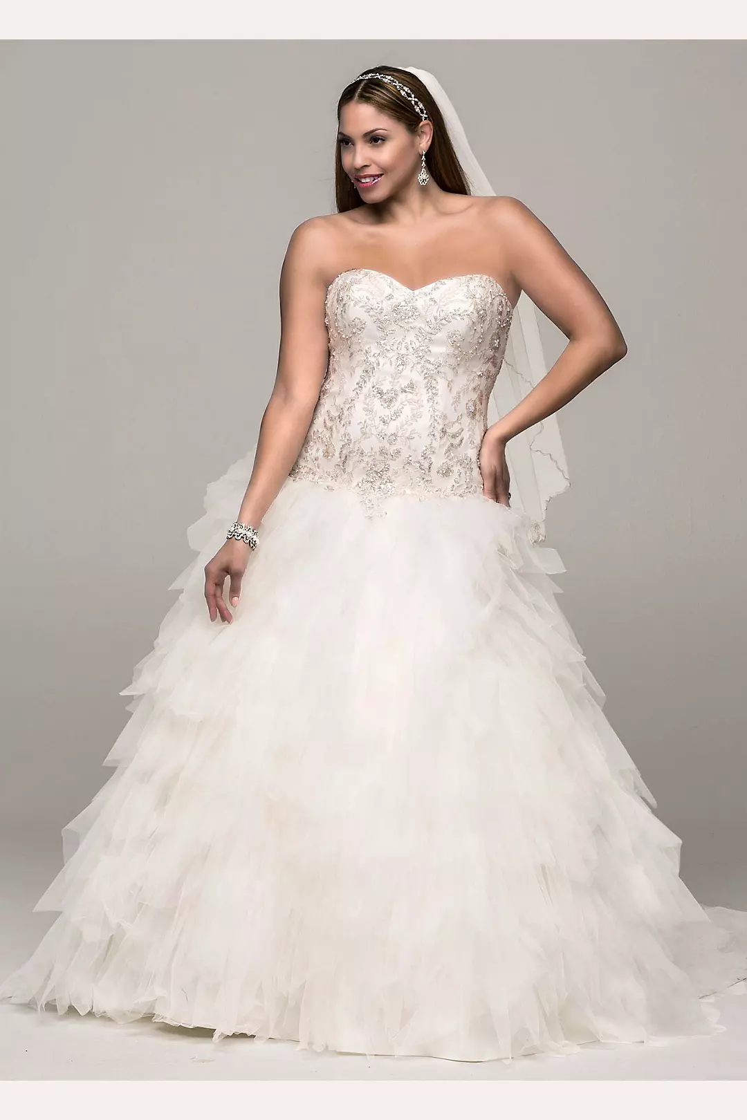 Strapless Tulle Ball Gown with Ruffled Skirt Image