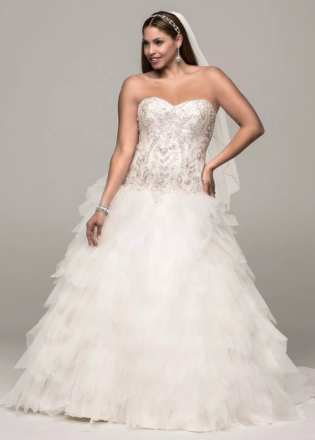 Strapless Tulle Ball Gown with Ruffled Skirt Image