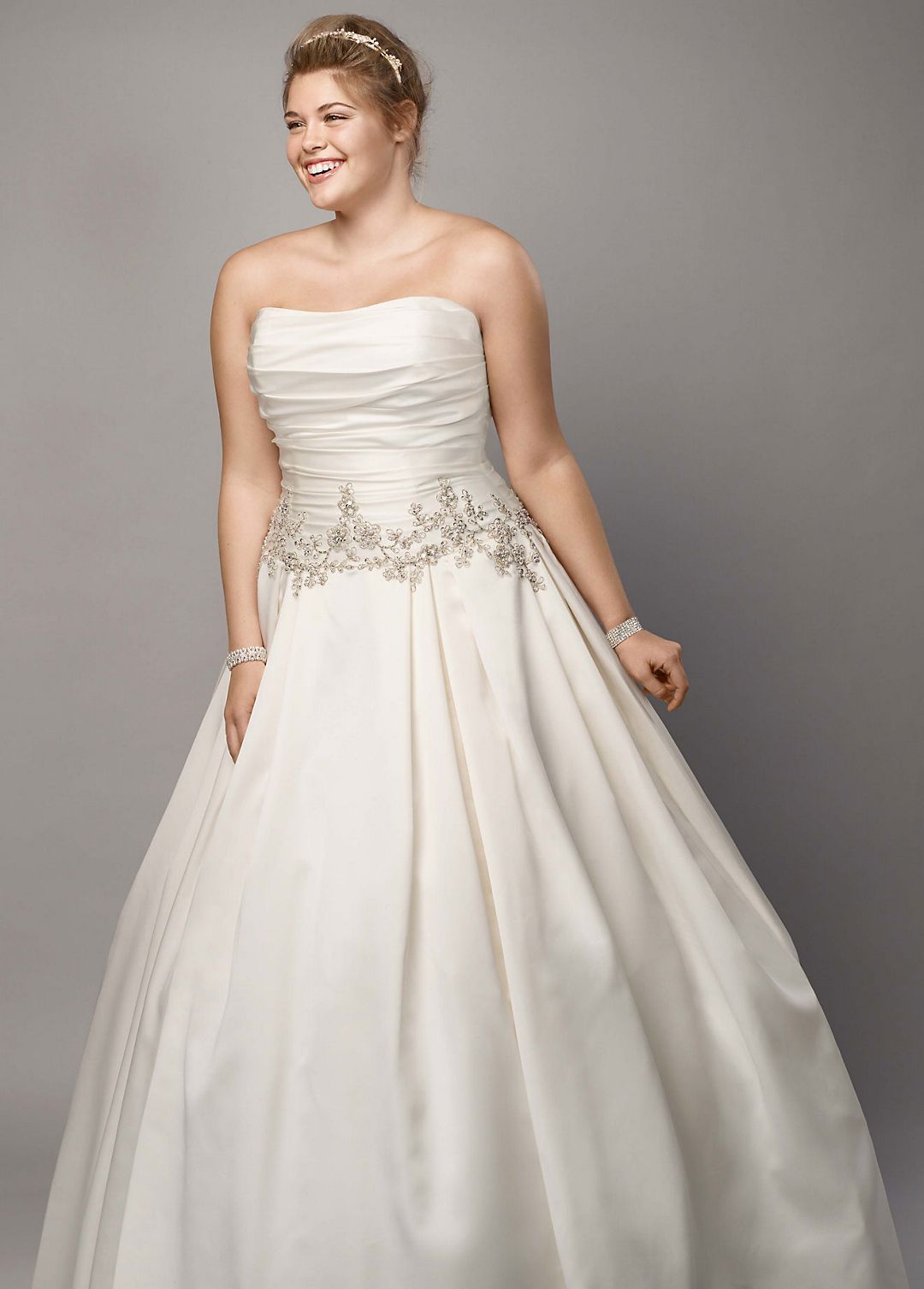 As-Is Mikado Plus Wedding Dress with Beaded Waist Image 1