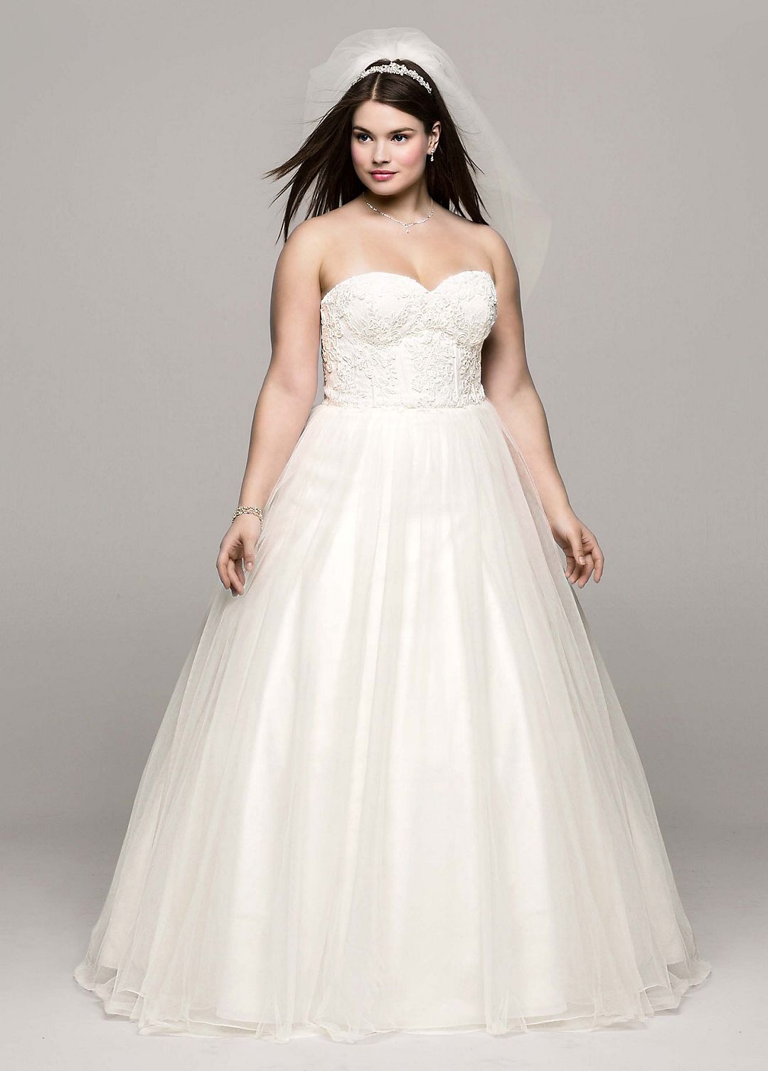 Soft Tulle Lace Corset Plus Size Wedding Dress  Image 1